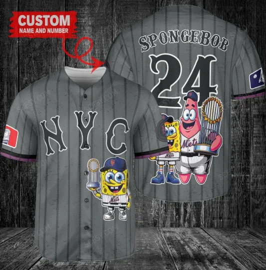 Discover New York Mets x SpongeBob SquarePants with Trophy Custom Baseball Jersey