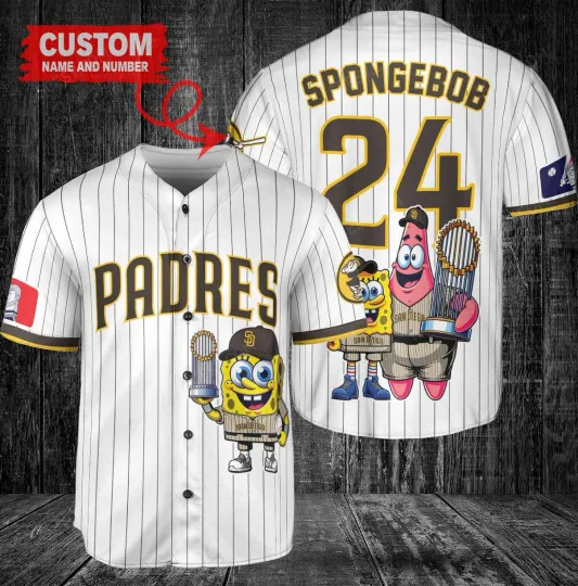 Discover San Diego Padres x SpongeBob SquarePants with Trophy Custom Baseball Jersey
