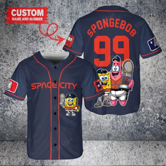 Houston Astros x SpongeBob SquarePants with Trophy Custom Baseball Jersey