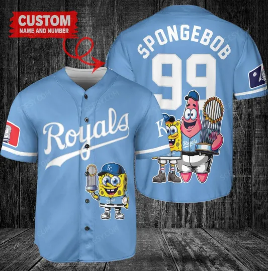 Kansas City Royals x SpongeBob SquarePants with Trophy Custom Baseball Jersey