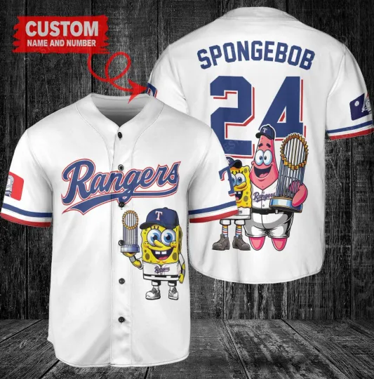 Texas Rangers x SpongeBob SquarePants with Trophy Custom Baseball Jersey