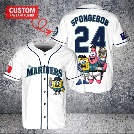 Seattle Mariners x SpongeBob SquarePants with Trophy Custom Baseball Jersey