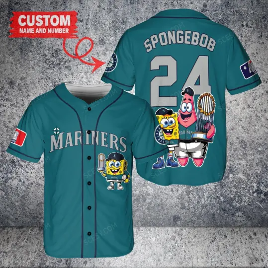 Seattle Mariners x SpongeBob SquarePants with Trophy Custom Baseball Jersey