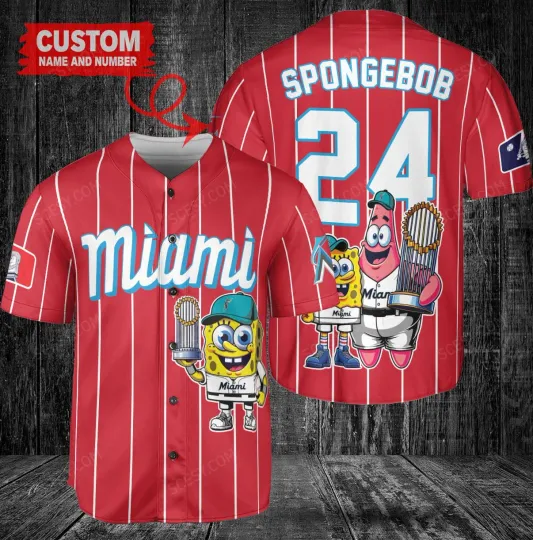 Miami Marlins x SpongeBob SquarePants with Trophy Custom Baseball Jersey