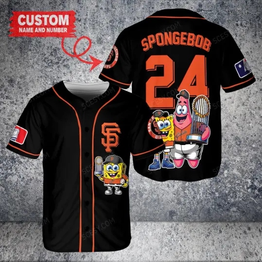 SF Giants x SpongeBob SquarePants with Trophy Custom Baseball Jersey