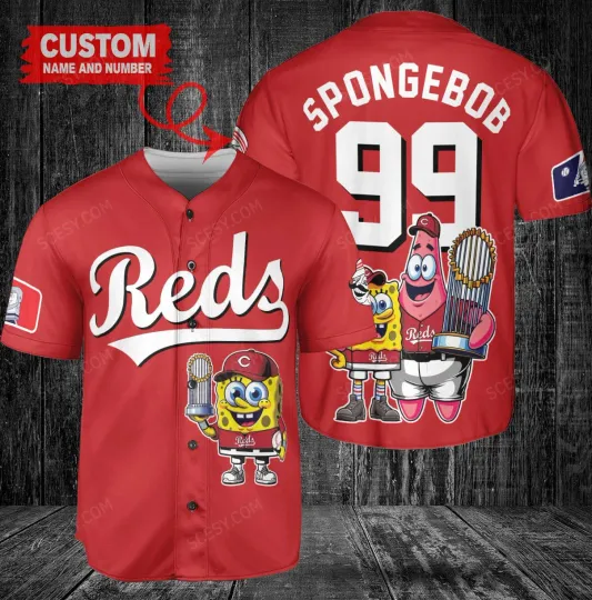 Cincinnati Reds x SpongeBob SquarePants with Trophy Custom Baseball Jersey