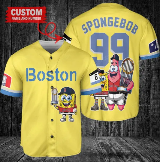 Boston Red Sox x SpongeBob SquarePants with Trophy Custom Baseball Jersey