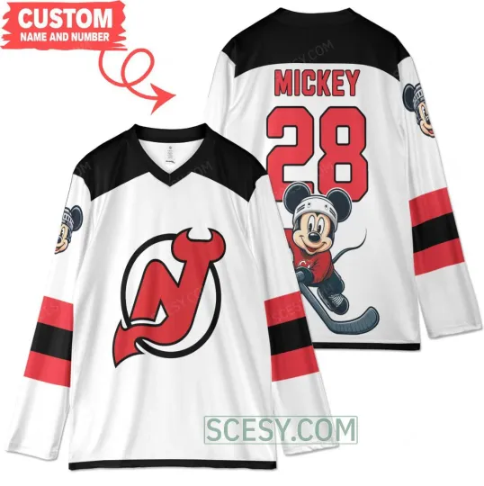 Discover New Jersey Devils x Mickey Custom Hockey Jersey