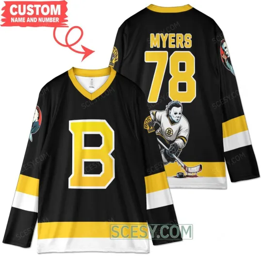 Boston Bruins x Michael Myers Halloween Custom Hockey Jersey