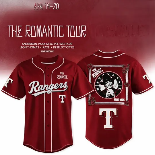 Discover Bruno Mars The Romantic Tour 2026 Baseball Jersey, Music Tour Shirt, Limited Edition Concert Merchandise