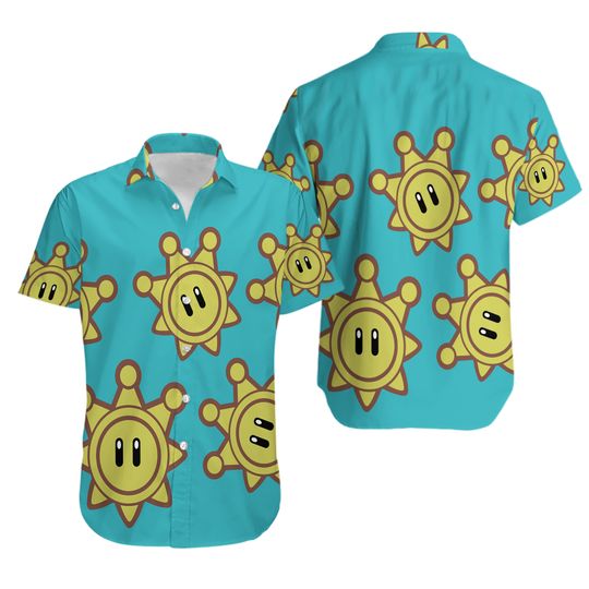 Star Super Mario Hawaii Shirt Wario Super Mario Halloween Cosplay Tropical Hawai