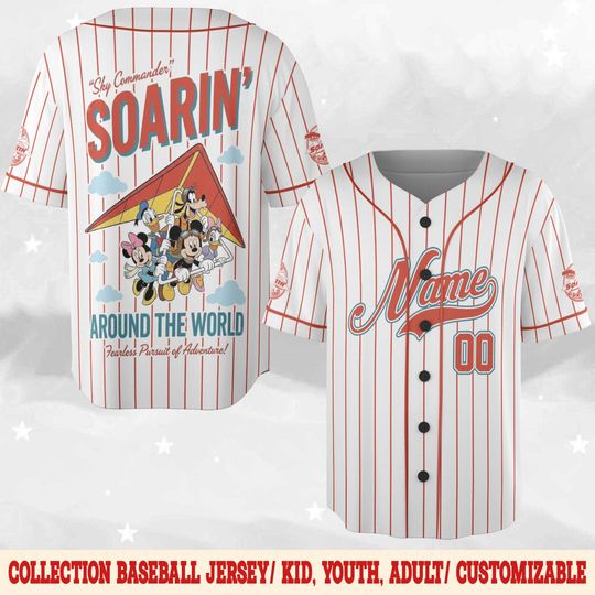 Discover Soarin' Around The World Baseball Jersey, Retro Mickey & Friends Jersey, Magic Kingdom, Disneyland Family Trip, Birthday Gift D2OG09