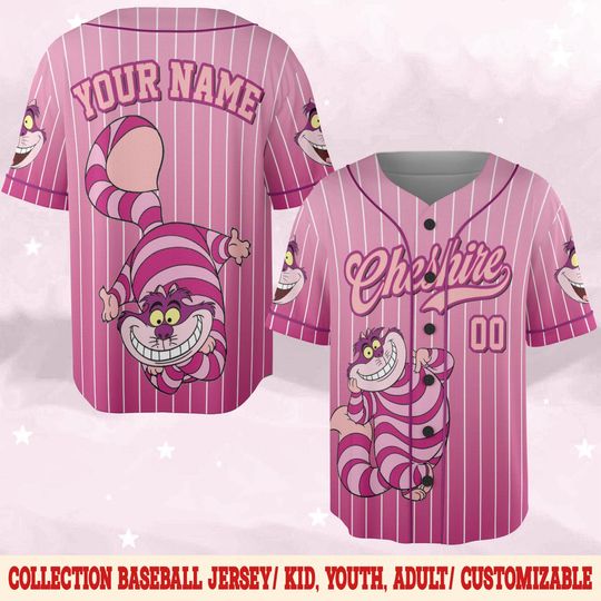 Discover Cheshire Cat Baseball Jersey, Custom Disney Character Jersey Shirt, Fantasy Cartoon Baseball Outfit, Disney Trip Matching Jersey JCTD04