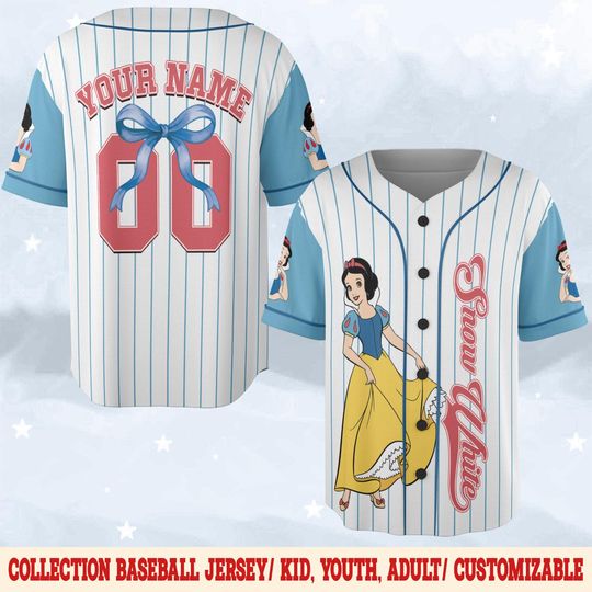 Discover Custom Snow White Baseball Jersey, Disney Princess Baseball Jersey, Snow Princess Jersey, Birthday Girl Gift, Magic Kingdom Shirt G5SG22-6