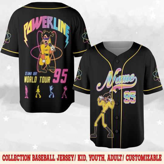 Discover Disney Goofy Powerline Baseball Jersey Shirt, Custom Powerline Baseball Jersey Shirt, Disney Family Baseball Jersey Shirt