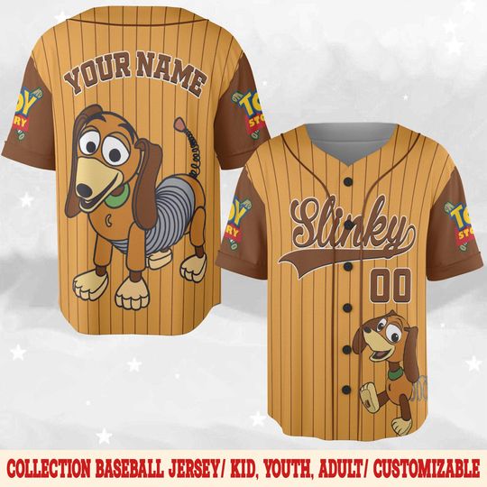 Personalized Slinky Dog Toy Story Baseball Jersey, Custom Kid Youth Adult Disney Baseball Jersey, Disney Trip