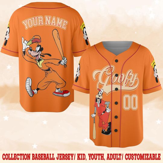 Discover Custom Goofy Baseball Jersey, Disney Sports Shirt with Name, Number, Birthday Gift for Kids & Adults, Fun Cartoon Outfit