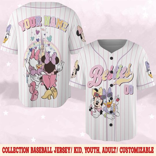 Custom Disney Minnie Daisy Baseball Jersey, Disney Besties Collection Choose Style Jersey Disneyland Birthday Gift