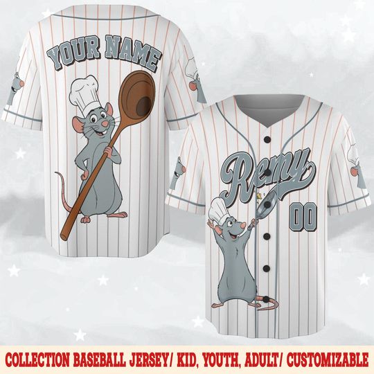 Discover Custom Remy Ratatouille Baseball Jersey, Personalized Disney Ratatouille Jersey, Disneyland Team Outfit, Birthday Gift for Fans