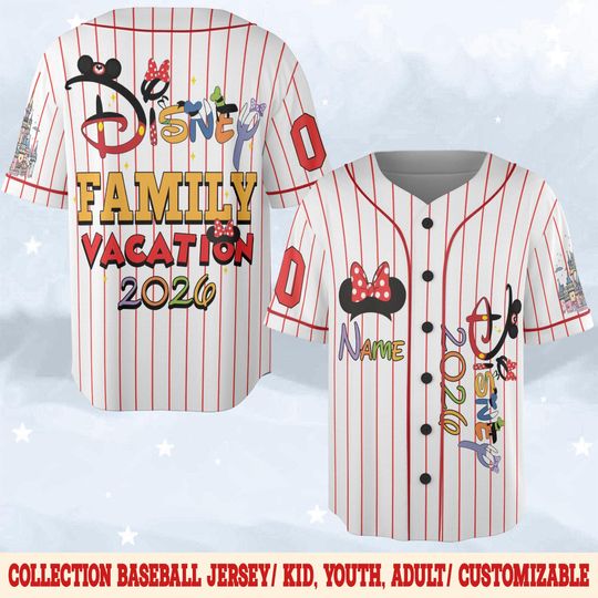 Personalize Disney Family Vacation 2026 Baseball Jersey, Disney Family Matching Shirts, Mickey Minnie Shirt, Disney Trip