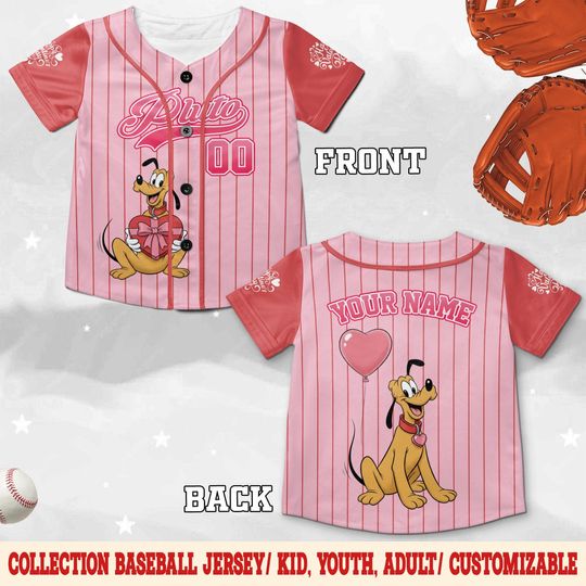 Discover Disney Mickey and Friends Valentine Baseball Jersey, Custom Pluto Valentine Shirt, Matching Family Jersey, Valentine Gift JCUK10-1