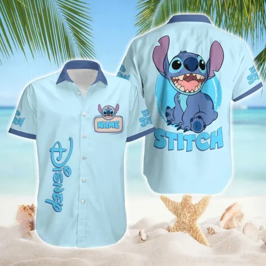 Discover Disney Personalized Funny Sticth Lilo & Stitch Ice Blue Hawaiian Shirt