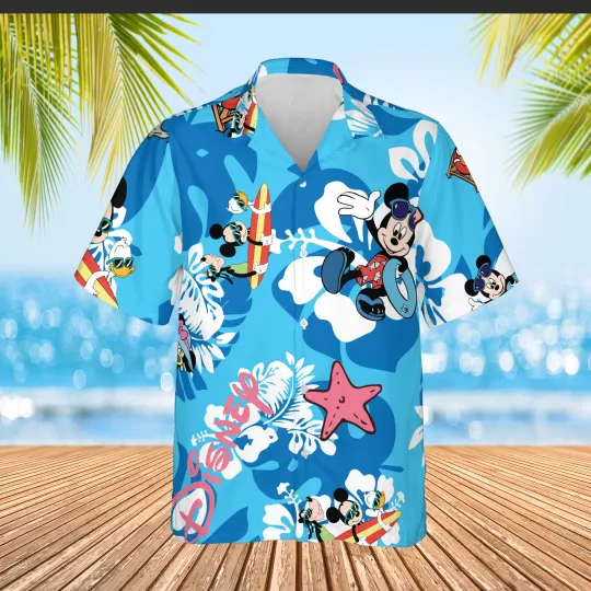 Discover Disney Mickey & Friends Swimming Blue Unisex Hawaiian Shirt