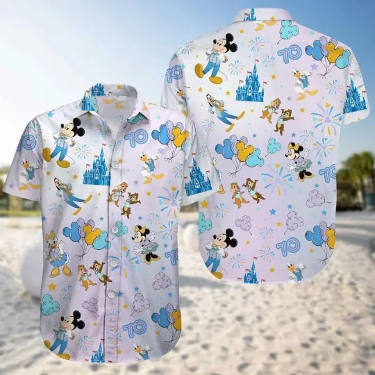 Discover Disney Mickey & Friends Magic Kingdom Happy 70th Anniversary Hawaiian Shirt