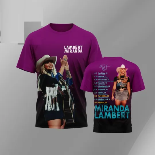 Discover Miranda Lambert Concert Tour Photo T Shirt Purple Gradient Music Festival 3D Tee