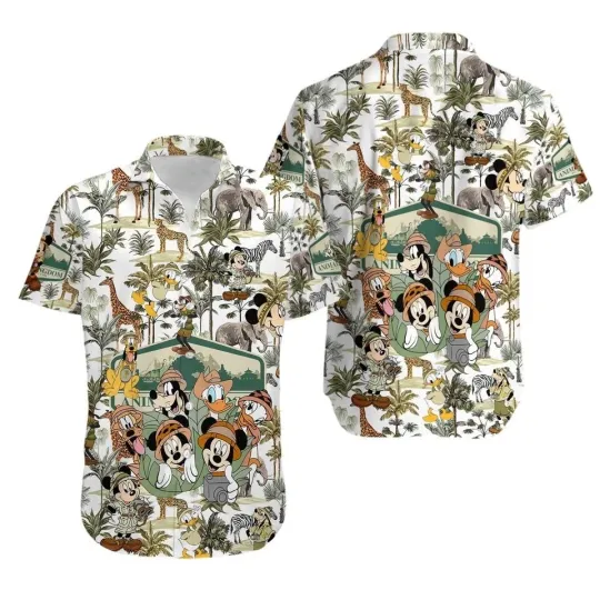 Discover Disney Animal Kingdom Mickey & Friends White Unisex Hawaiian Shirt