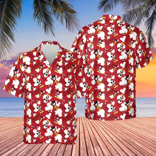 Discover Disney Mickey Mouse Happy Poses Walt Disney Aloha Red Unisex Hawaiian Shirt