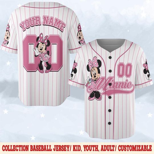 Discover Personalized Minnie Baseball Jersey, Cute Minnie Matching Jersey, Custom Disneyland Shirt, Birthday Baseball Team, Gift For Disney Fan