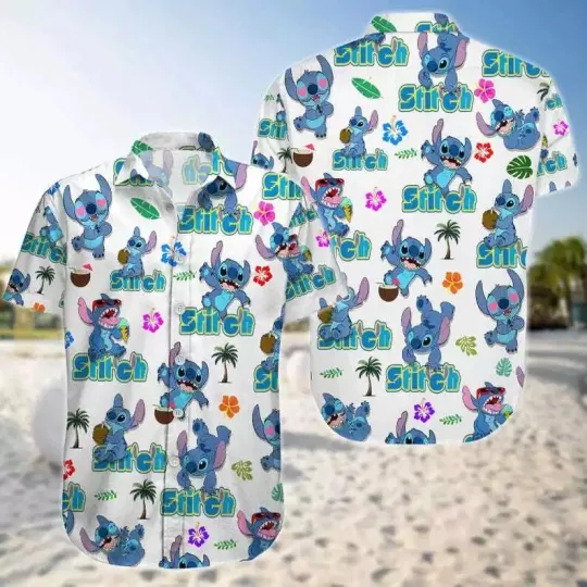 Discover Disney Never Too Old For Stitch Ohana Summer Vacation White Hawaiian Shirt