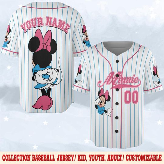 Discover Personalized Minnie Baseball Jersey,Cute Minnie Matching Jersey, Custom Disneyland Shirt, Birthday Baseball Team, Gift For Disney Fan