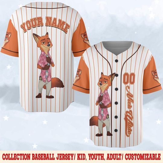 Discover Custom Nick Wilde Zootopia Baseball Jersey, Disney Nick Wilde Jersey Shirt, Disneyland Birthday Gift, Baseball Fan Lover Gift