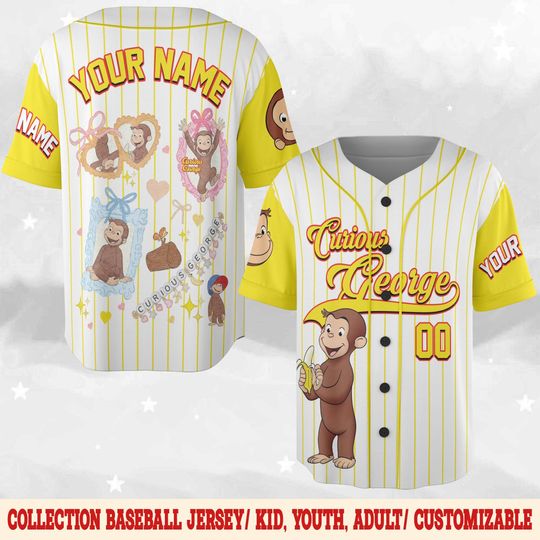 Discover Curious George Birthday Baseball Jersey/Curious George Baseball Shirt/Curious George Birthday Jersey Shirt/Custom Baseball Jersey