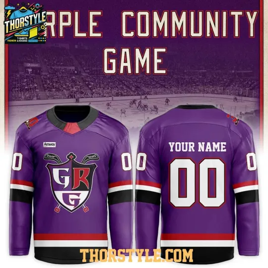 Discover Personalize Grand Rapids Griffins Purple Community Night 2026 Hockey Shirt Men's