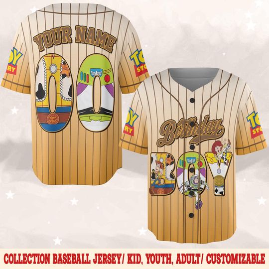 Discover Toy Story Birthday Baseball Jersey, Custom Name & Age Kids Jersey, Toy Story Party Outfit, Family Matching Birthday Baseball Shirt