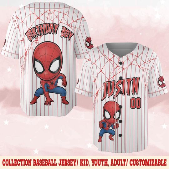 Discover Spidey Birthday Baseball Jersey for Kids, Custom Name & Age Superhero Jersey, Birthday Party Outfit, Kids Baseball Shirt JCTD03