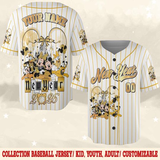 Discover Personalized Disney Mickey & Friends Castle New Year 2026 Baseball Jersey, Custom Happy New Year Jerseys, Family Disneyland D2N310