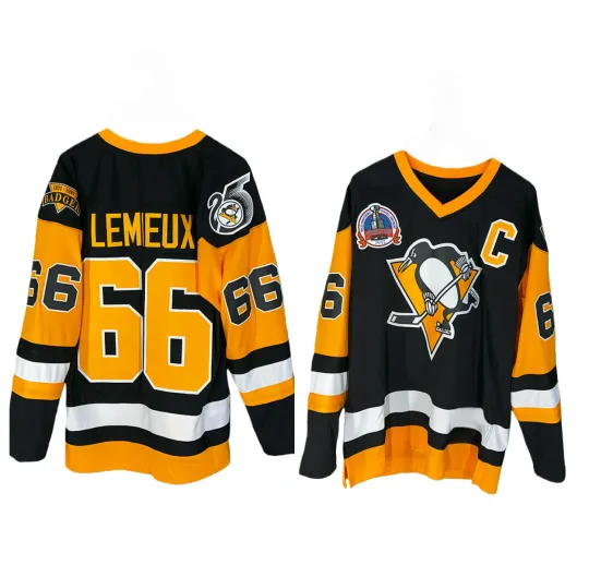 Discover Custom Men's #66 Lemieux Black 1991-92 Power Play All Stitched Jersey S-6XL