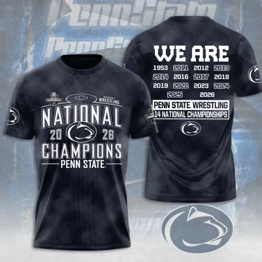 Discover State Nittany Lions Wrestling 2026 National Champions 3D Apparel Tshirt