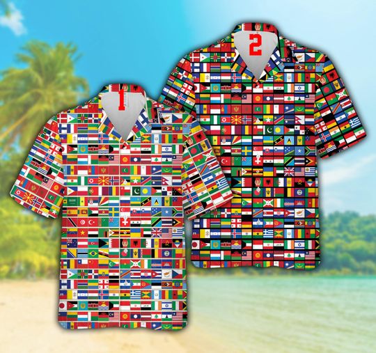 Discover Global Flag Hawaiian Shirt For Men & Women, International Country Button Up Shirt, World Flags Aloha Shirt For Travelers And History Lovers