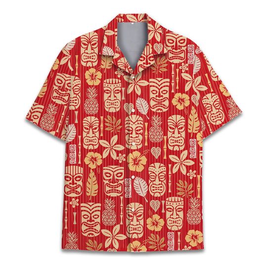 Discover Tiki Hawaiian Shirt For Men Women Youth, Colorful Tiki Aloha Shirt, Short Sleeve Button-Down Summer Shirt, Vibrant Tropical Beach Shirt