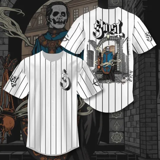 Discover Ghost Band Baseball Jersey Papa Emeritus Impera Meliora Opus Eponymous Pinstripe