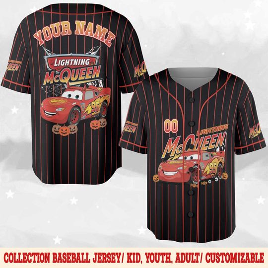 Discover Custom Disney Cars Lightning McQueen Halloween Collection Baseball, Baseball Team Jersey, Cars Birthday Gift
