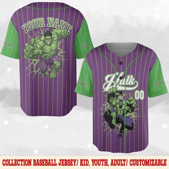 Discover Personalized Hulk Baseball Jersey, Custom Hulk Baseball Jersey, Hulk Superhero Kids Jersey, Disneyland Trip Group Shirt