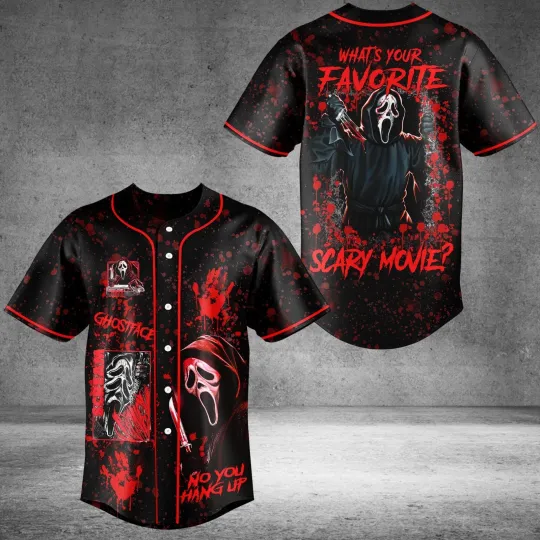 Discover Ghostface Scream Baseball Jersey Scary Movie Horror Graphic Black Red Shirt New