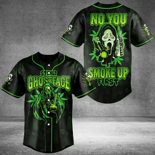 Discover Stoned Ghostface Baseball Jersey Smoke Up First Scary Movie Horror Green Shirt