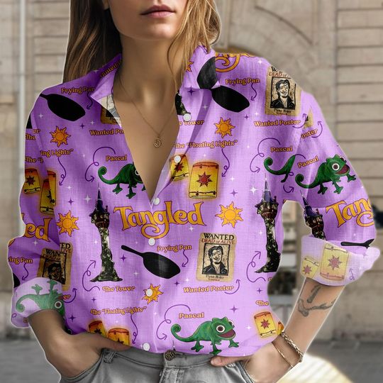 Discover Tangled Blouse Shirt, Rapunzel Button Women Shirt, Pascal Women Top, Women Blouse Top, Gift for Disney Fans